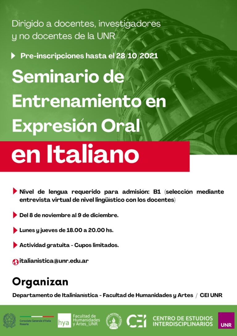 Lee más sobre el artículo Seminario de Entrenamiento en Expresión Oral en Italiano – Modalidad Virtual